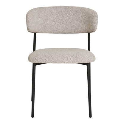 Bouclé Dining Chairs - Sand, Modern Set of 2 with Black Metal Legs
