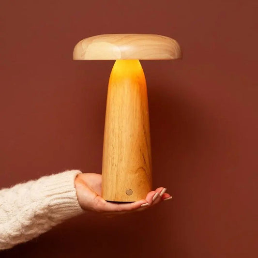 Wooden Table Lamp Light Brown | Cordless Rechargeable Dimmable