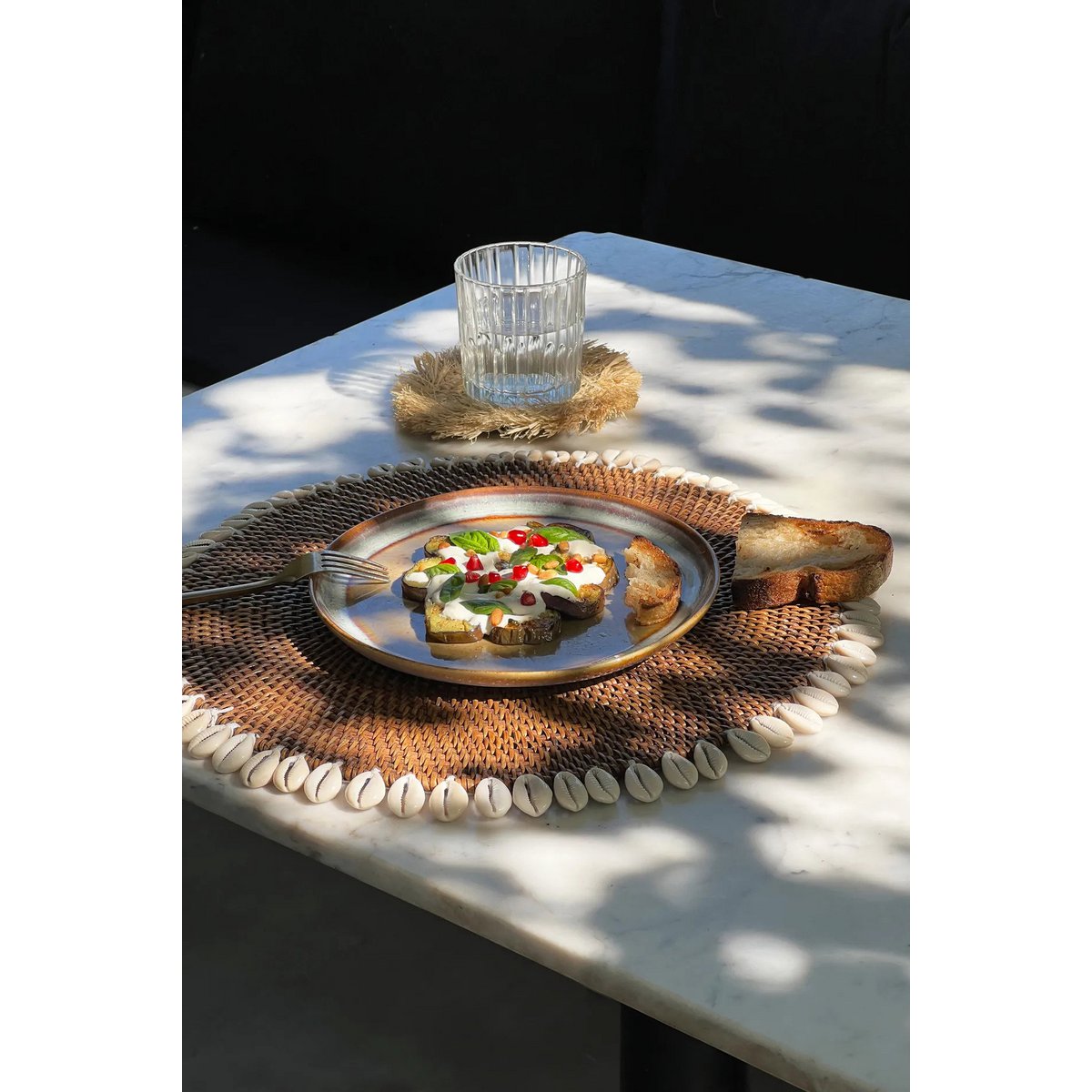 Rattan Placemat with Shells - Natural Brown Table Decor