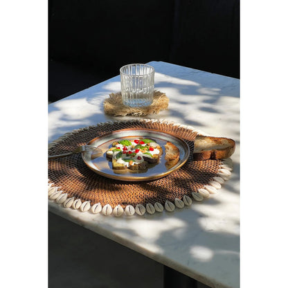 Rattan Placemat with Shells - Natural Brown Table Decor