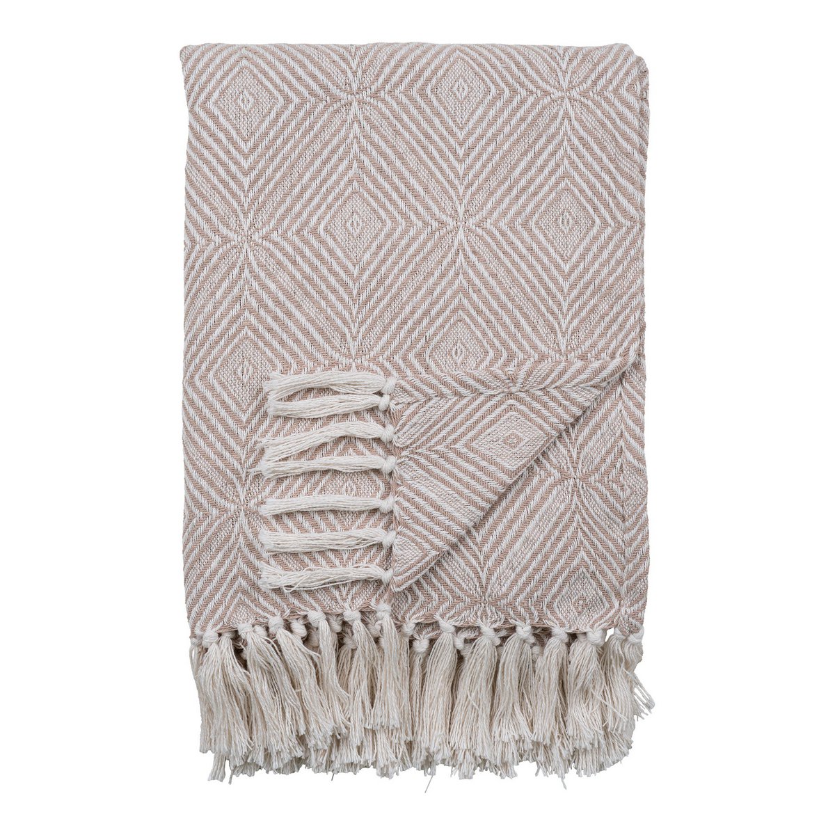 Recycled Cotton Plaid Throw – Ivory Beige Diamond Pattern, 130x160cm