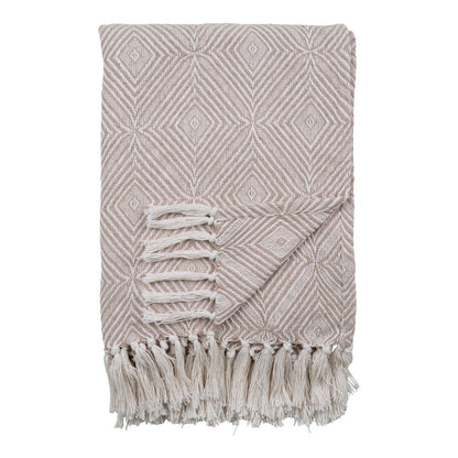 Recycled Cotton Plaid Throw – Ivory Beige Diamond Pattern, 130x160cm