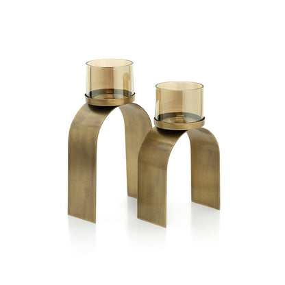 Brass Tea Light Holders - Gold Bow Glow Set of 2