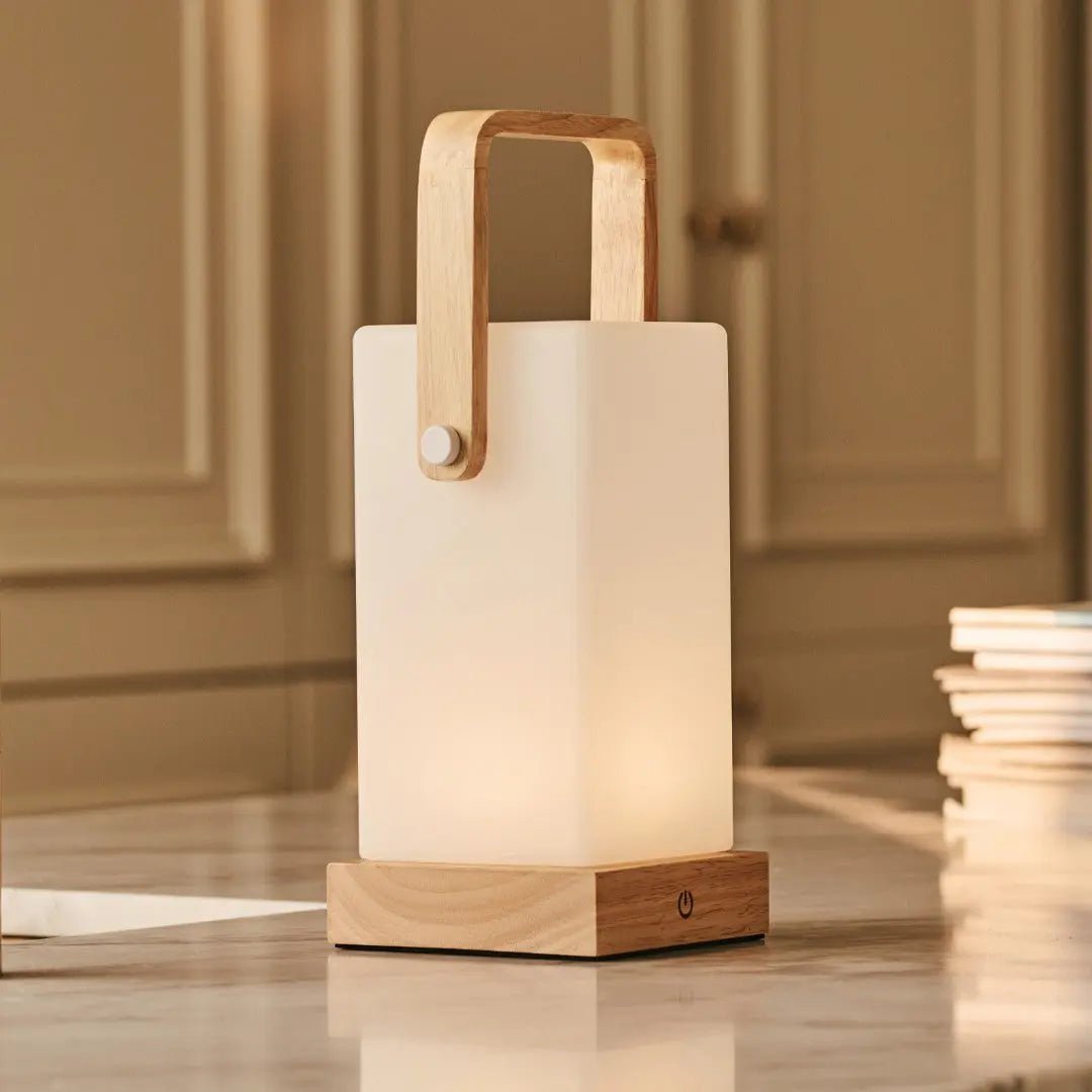 Wooden Table Lamp – Light Brown, Cordless & Rechargeable