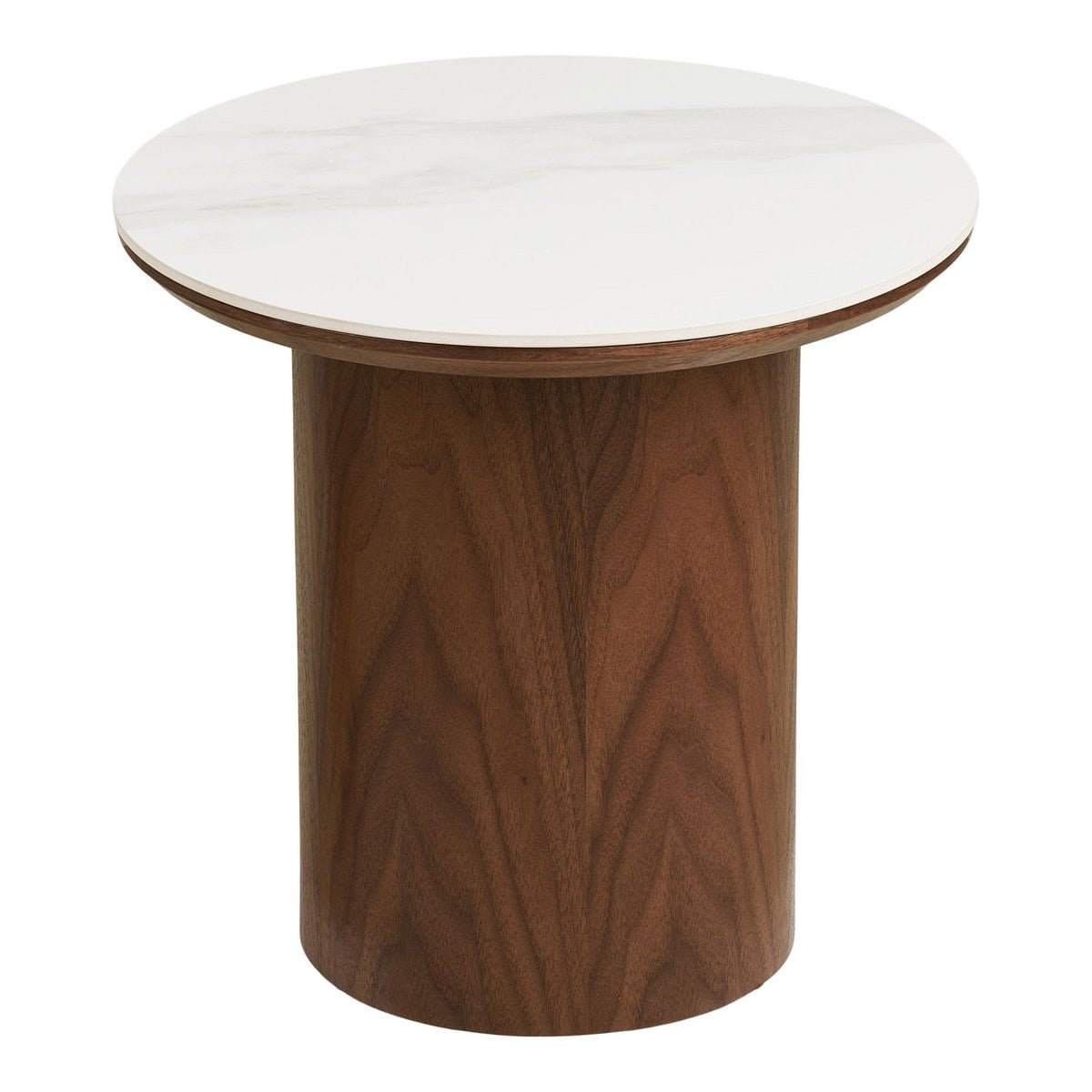 Noli Side table, ceramic table top/ash veneer, white/dark brown, ø40x38 cm