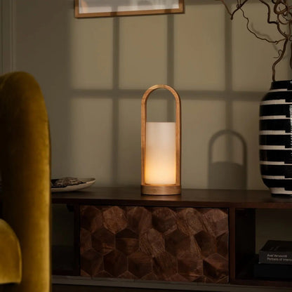 Light Brown Wooden Table Lamp - Cordless Rechargeable Dimmable