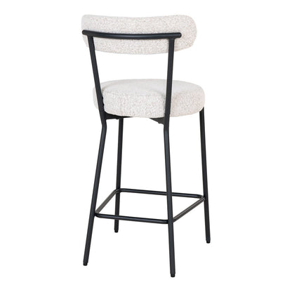 Chaise à Comptoir Badalona - Bouclé Blanc, Pieds Noirs, 46x39x90 cm