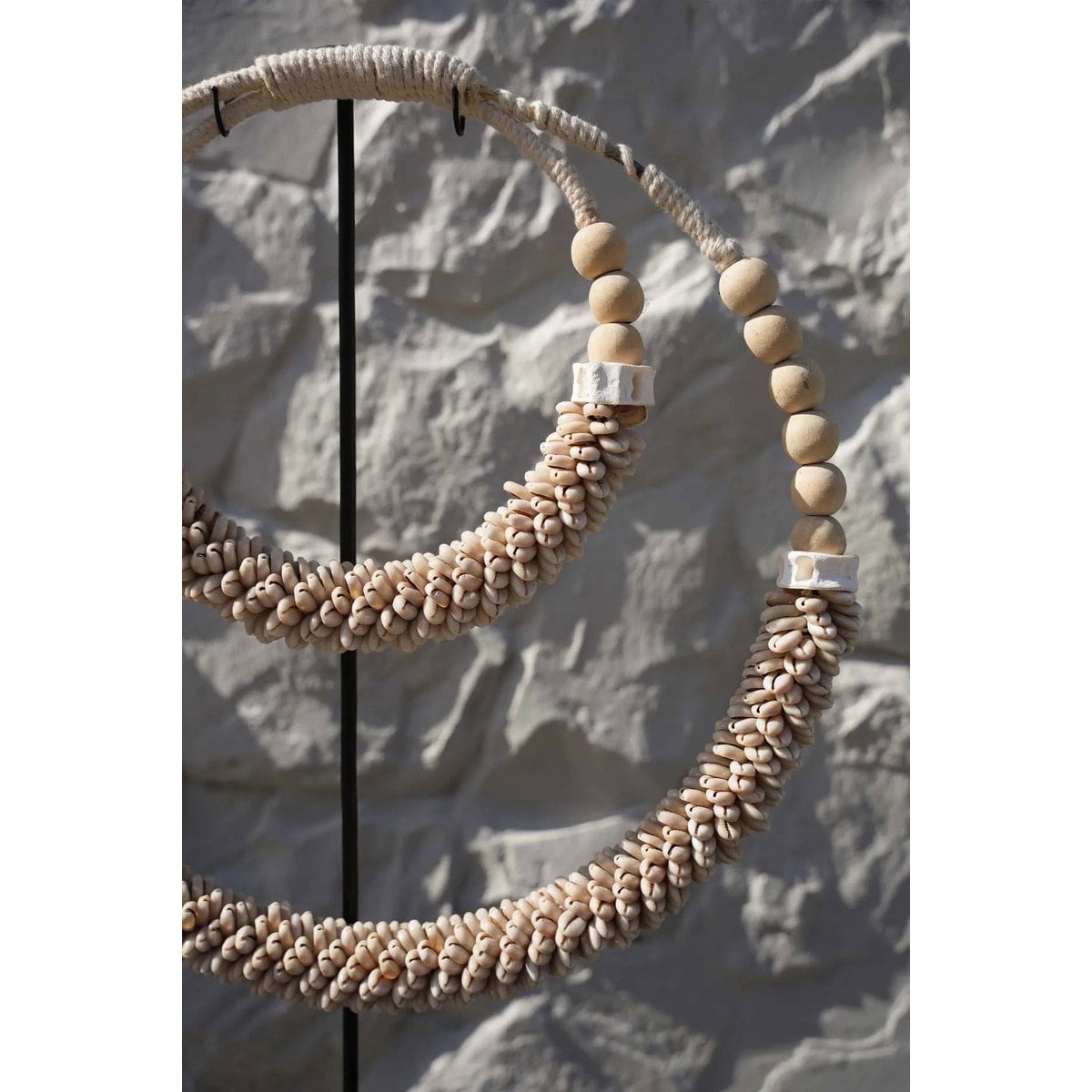 Natural Shell Necklace on Iron Stand - Coastal Decor, 18 inches