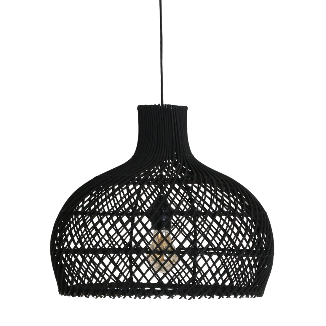 Rattan Pendant Light - Black Maze Hanging Lamp, Small