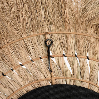Rattan Wall Mirror - Natural Feathered Grass Fringe - 90cm