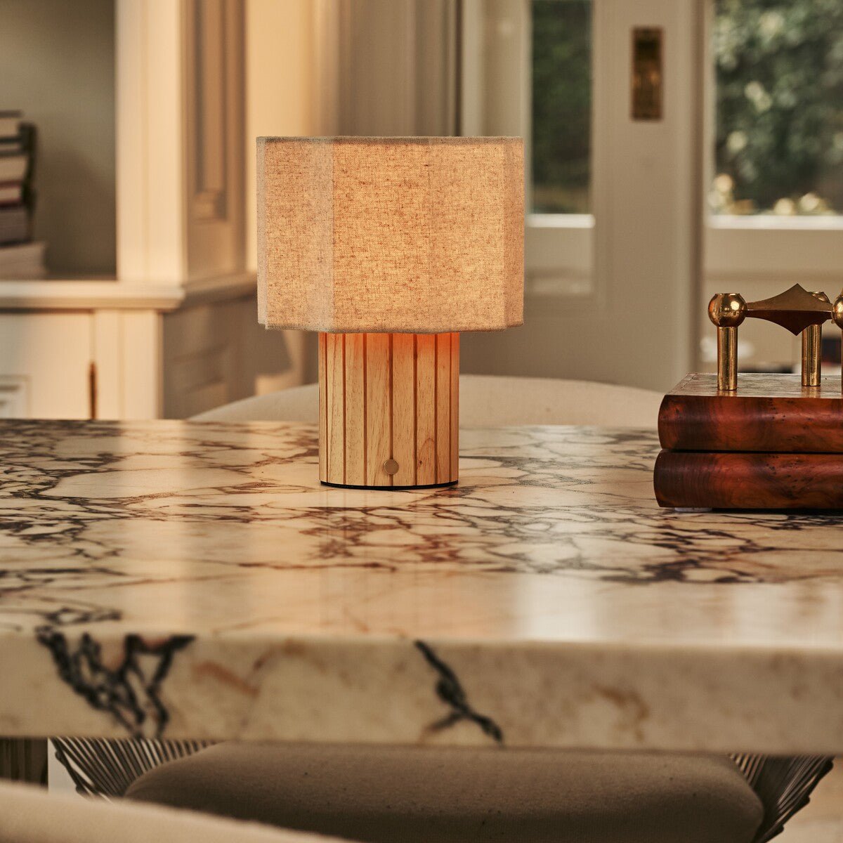 Channa Light Brown Rechargeable Table Lamp | Linen Blend, Stylish & Functional