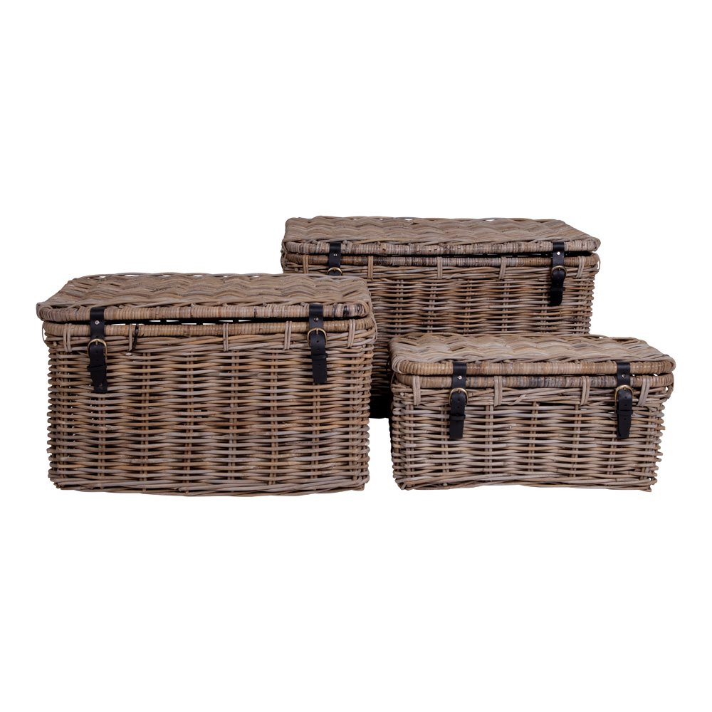 Depok Storage Trunk - Grey, Kubu Rattan - Set of 3