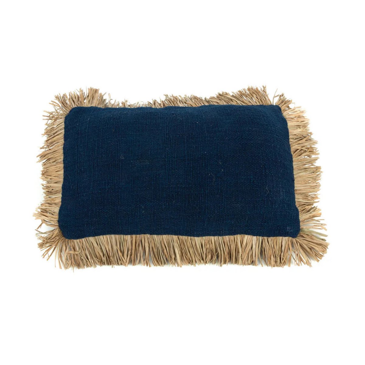 Raffia Cushion Cover - Blue Natural Fringe, 30x50cm