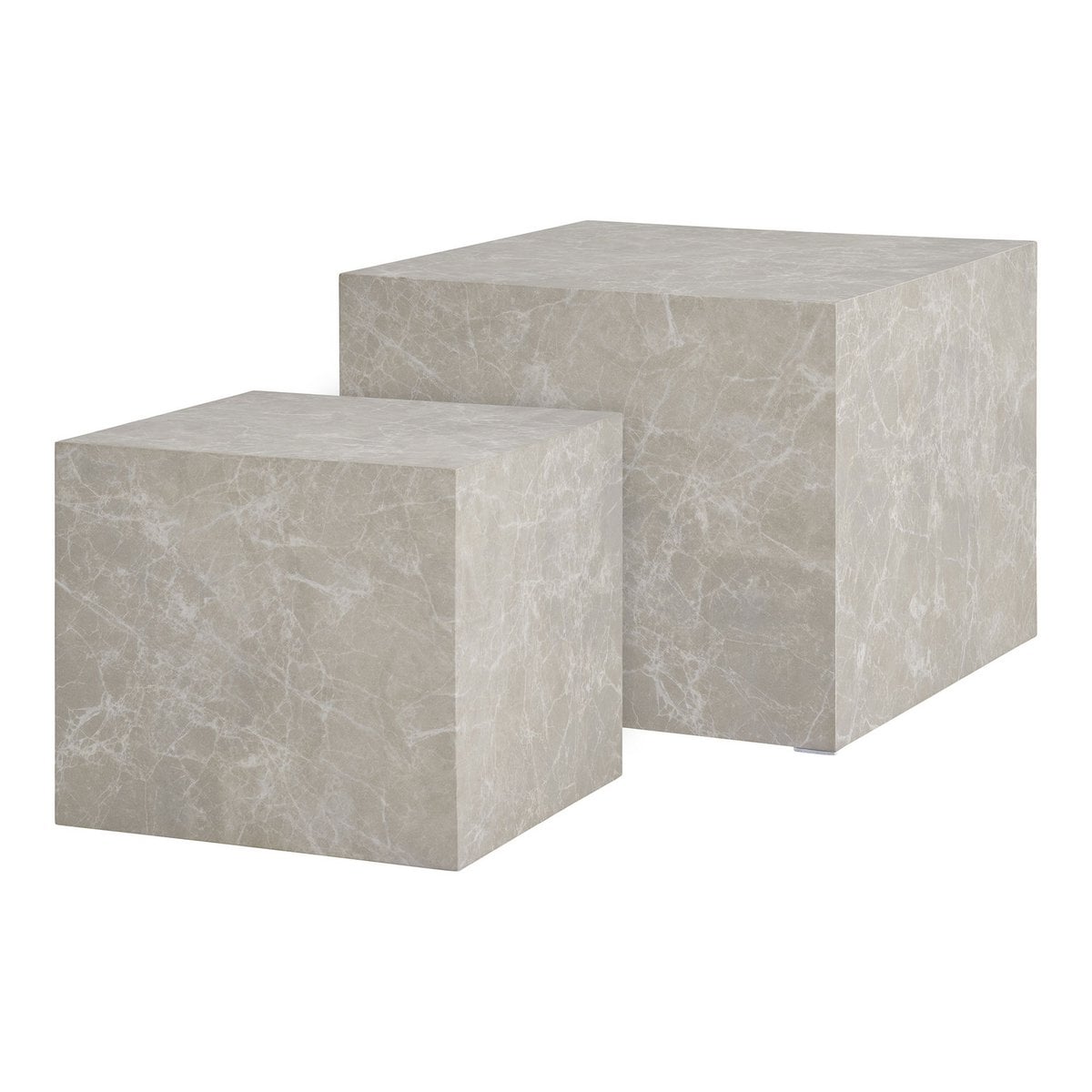 Ensemble de tables basses Prague - Beige, Aspect Marbre, MDF, Papier de décor, 2 pièces