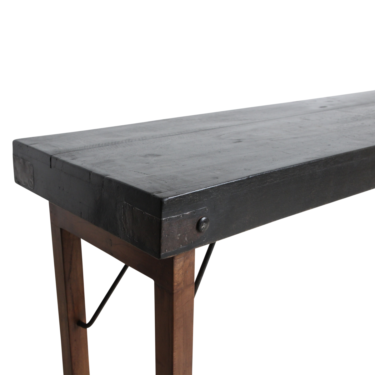 Reclaimed Wood Console Table - Black Foldable Design