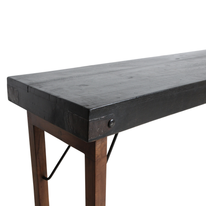 Reclaimed Wood Console Table - Black Foldable Design