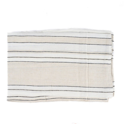 Linen Tablecloth - Natural Black White Striped Dining Table Cover 150x300