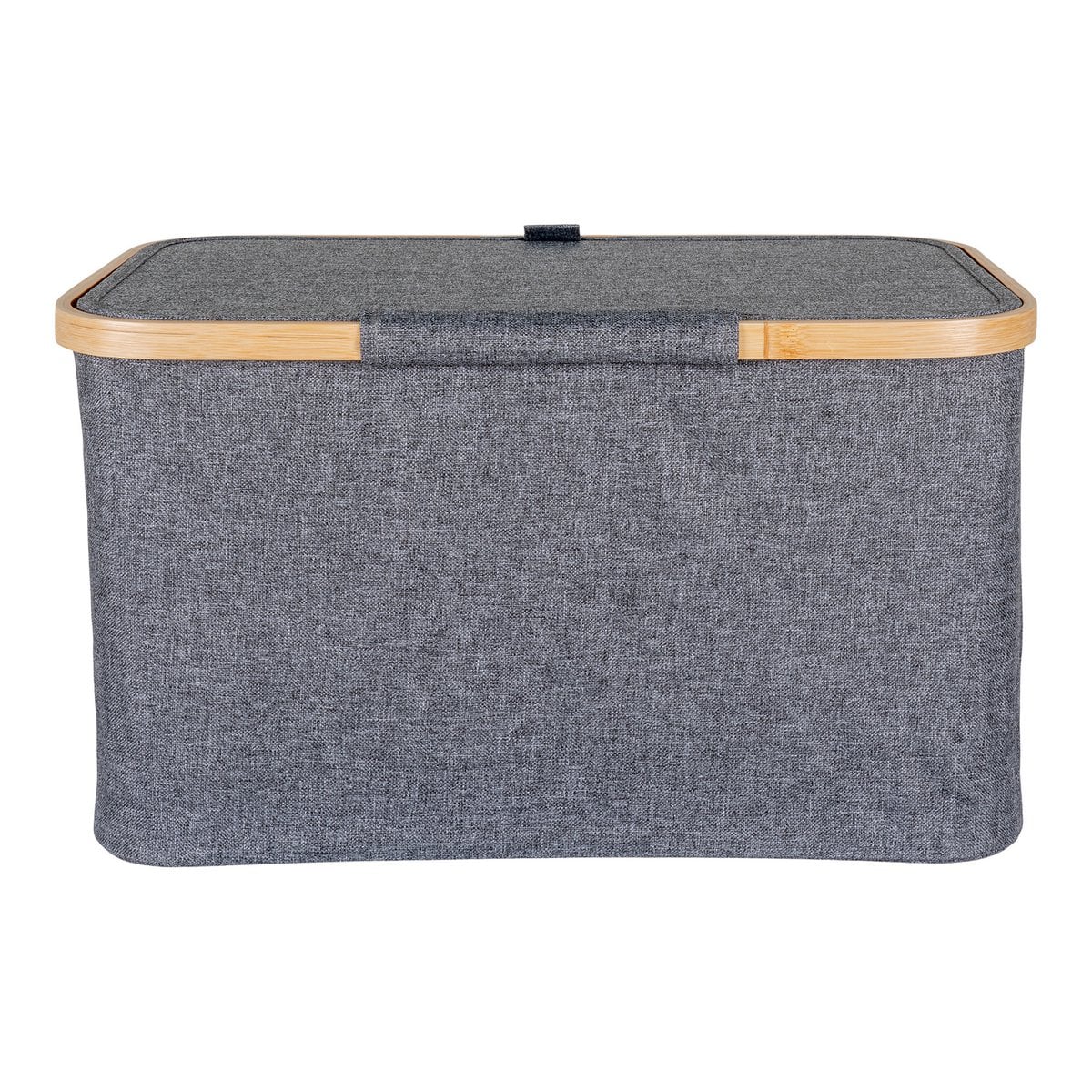 Bamboo Storage Basket - Dark Grey Polyester Box with Lid, 30x45x25 cm