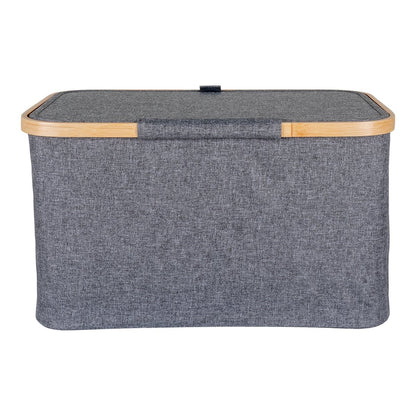 Bamboo Storage Basket - Dark Grey Polyester Box with Lid, 30x45x25 cm