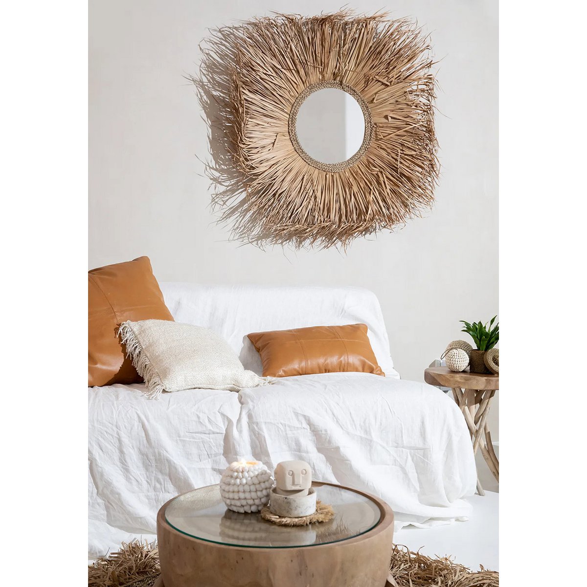The Six Panel Leather Cushion Cover - Camel - 30x50