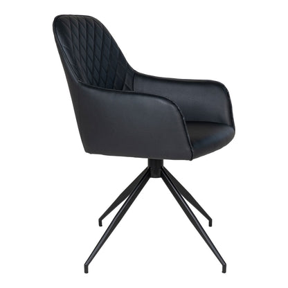 Harbo Dining Chair with Swivel - Black, PU Leather, Black Metal Legs