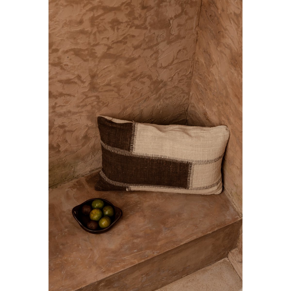 Cotton Patchwork Cushion Cover - Natural Brown, 50x70 cm
