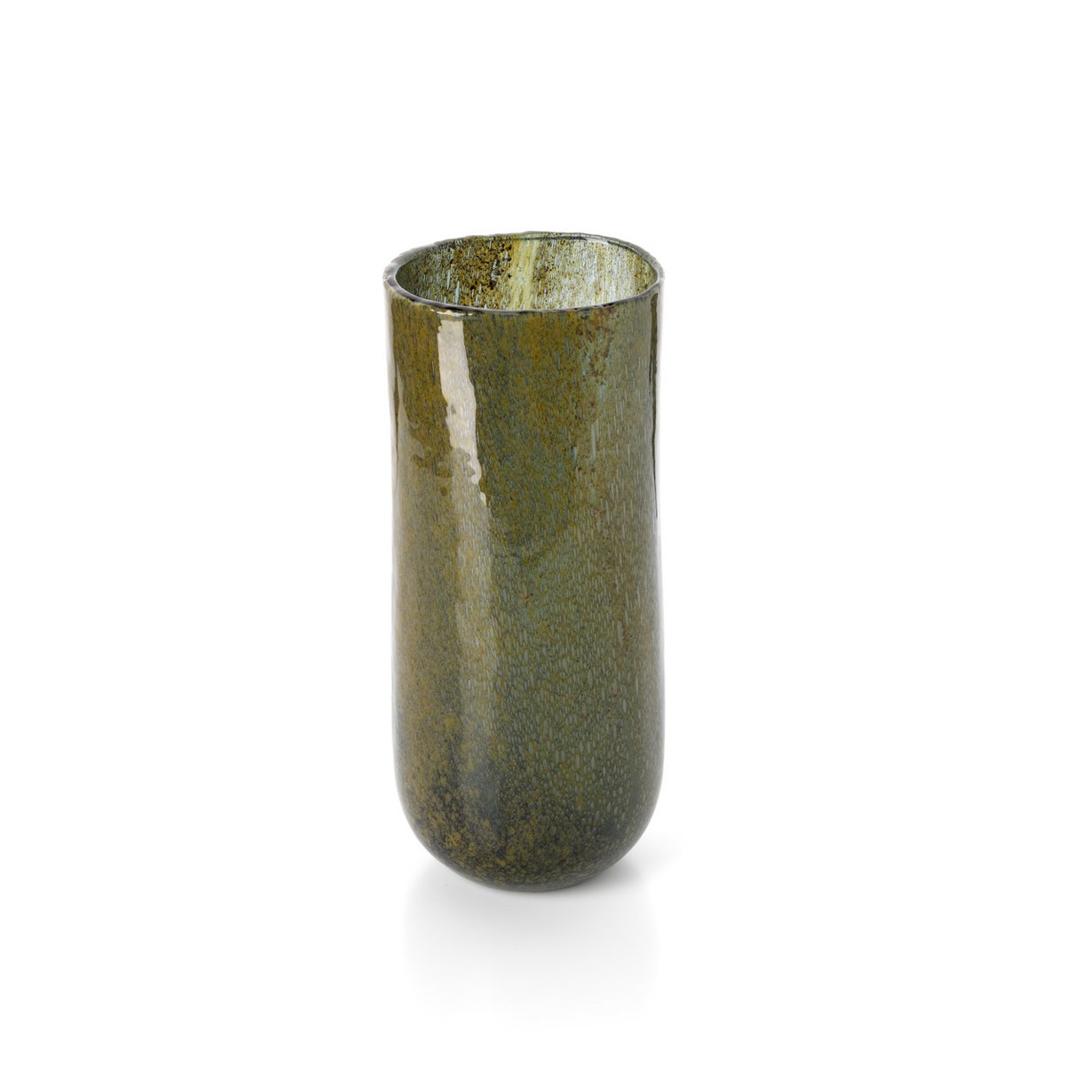 Green Glass Vase - Tall Olive Tone