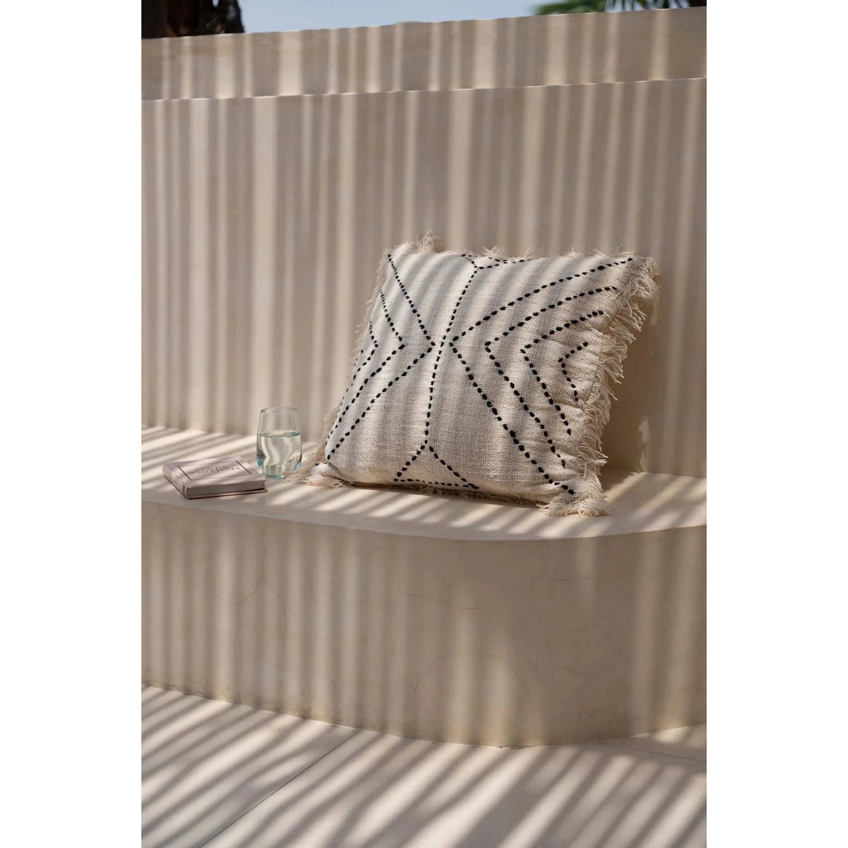 Raffia Cushion Cover - Tribal Design - Natural Black, 50x50