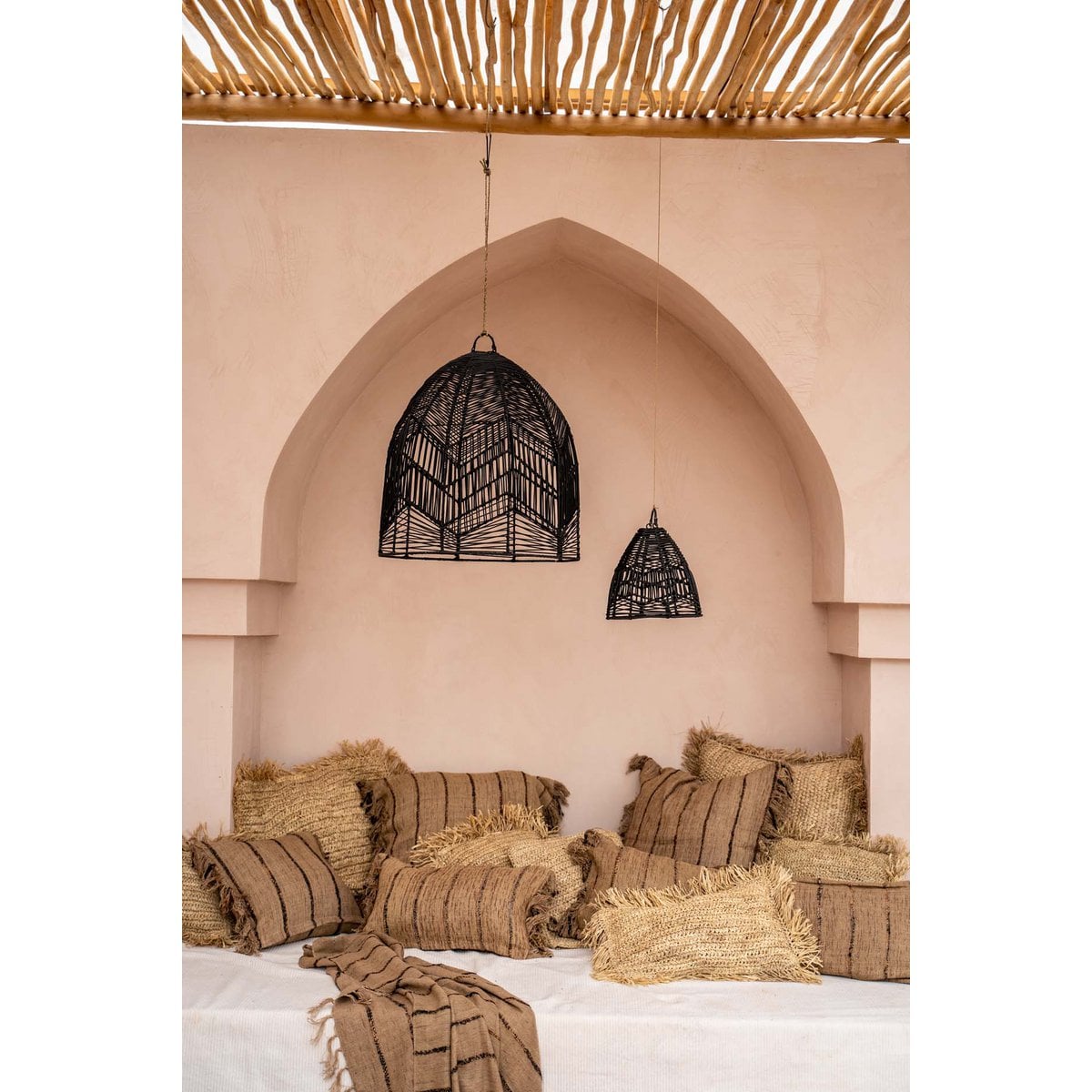 Rattan Pendant Light - Small Black Woven Hanging Lamp