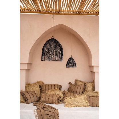 Rattan Pendant Light - Small Black Woven Hanging Lamp
