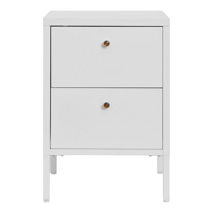 Steel Bedside Table - White 2-Drawer Chest for Bedroom Storage