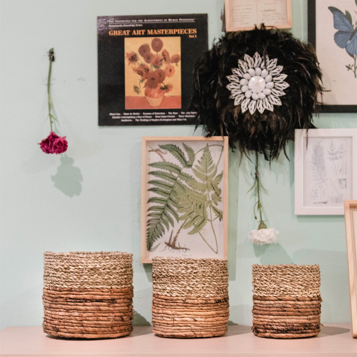 Seagrass Basket – Small Woven Planter Basket, Two-Toned Boho Design