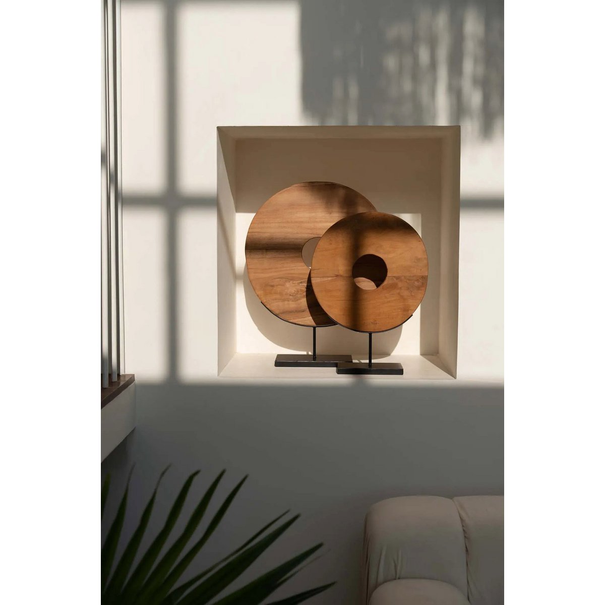 Teak Wood Disc on Stand - Large Decorative Teak Sculpture