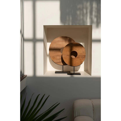 Teak Wood Disc on Stand - Large Decorative Teak Sculpture