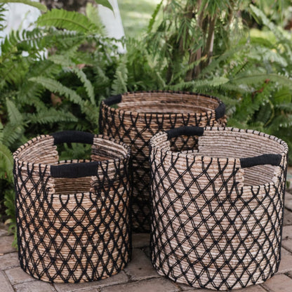 Banana Fiber Storage Basket – Black Plant Pot, Laundry Bin, 3 Sizes