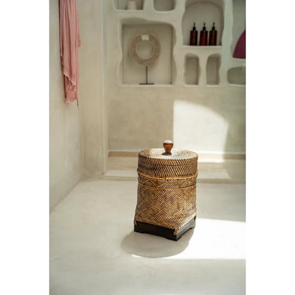 Rattan Bathroom Bin Basket - Natural Brown