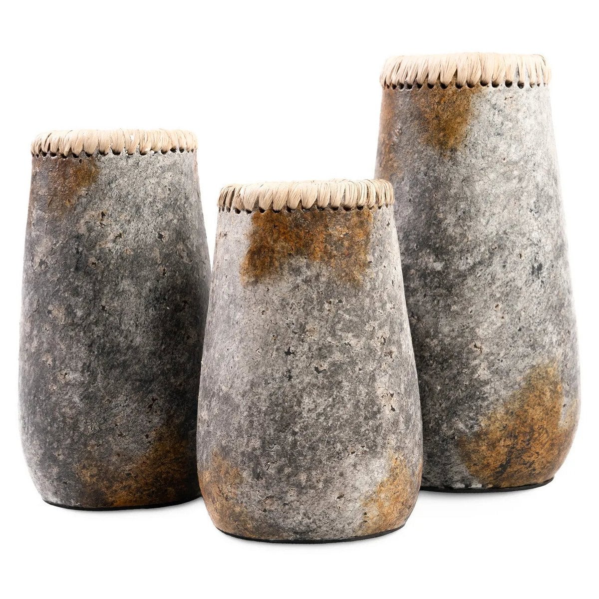Terracotta Vase - Antique Grey Raffia Accent - Small