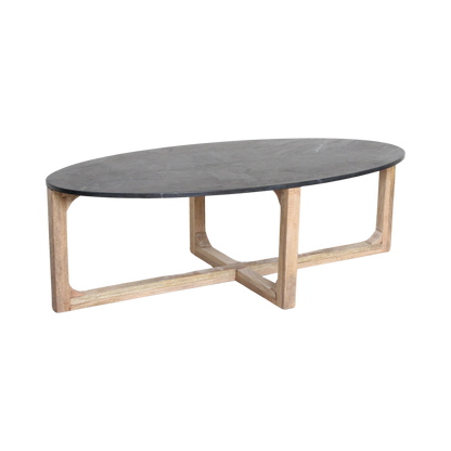 Oval marble coffee table - black - 120x60x38 cm