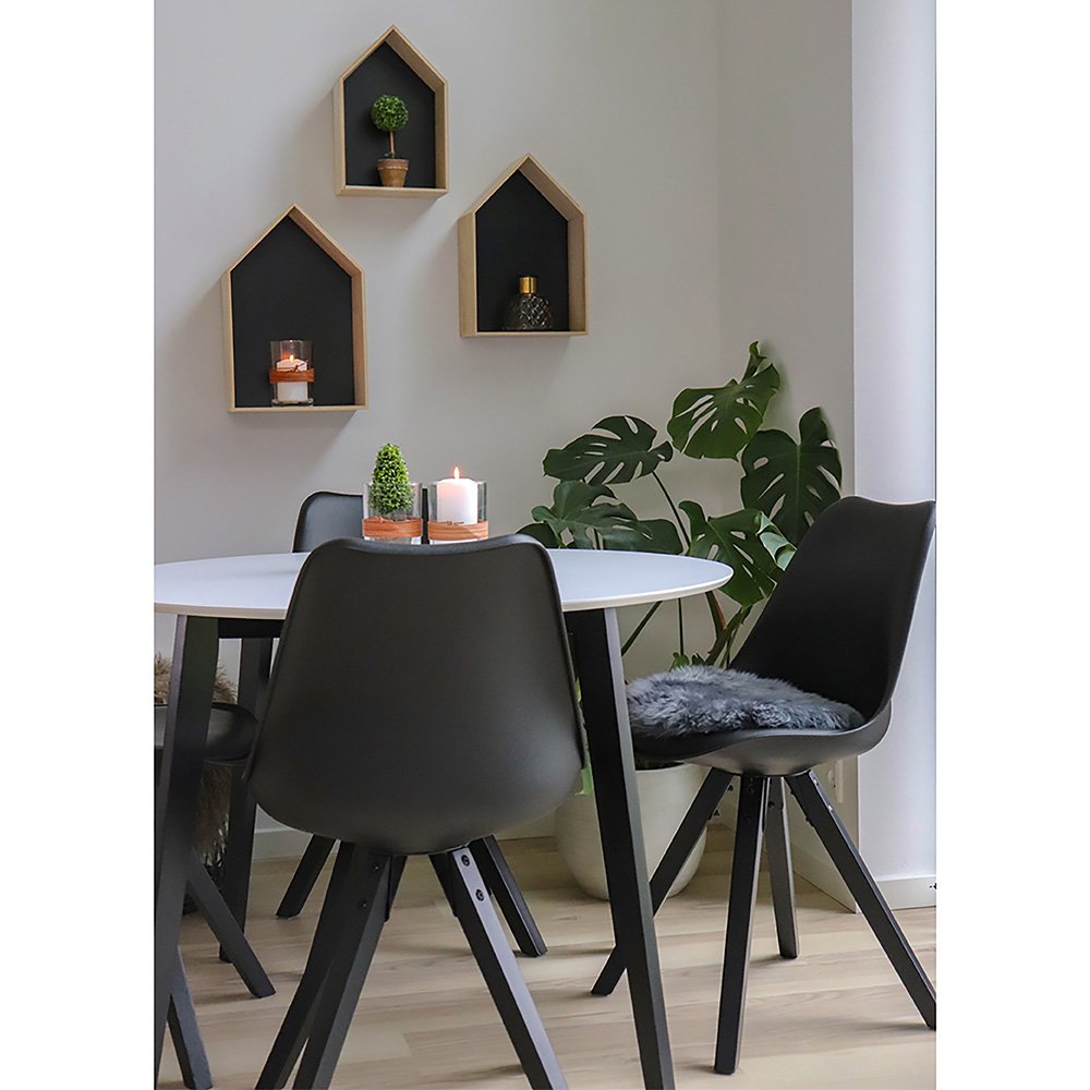 Bergen Dining Chair - PU Leather, Moulded Plastic, Rubberwood, Black - Set of 2