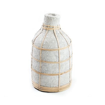 Concrete Vase - Natural Rattan Accent - Large Whoopy Vase