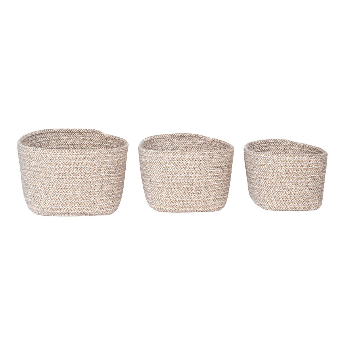 Cotton Storage Baskets - Beige Fabric Basket Set of 3