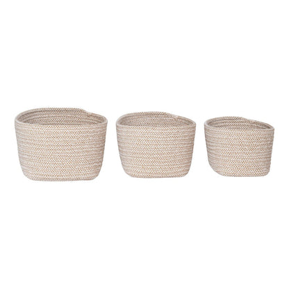 Cotton Storage Baskets - Beige Fabric Basket Set of 3