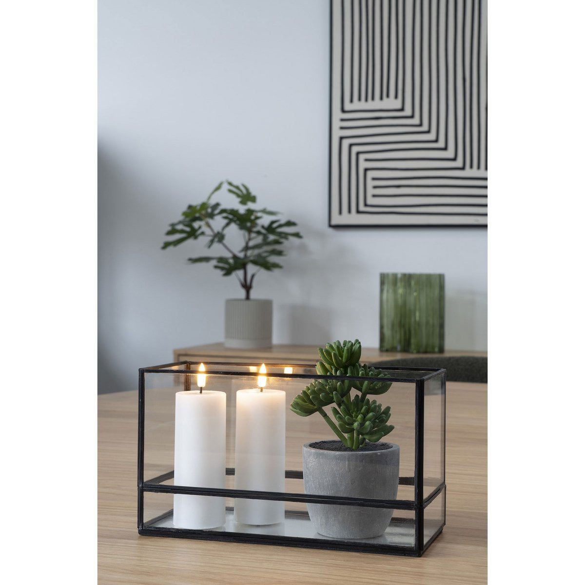 Hurricane Candle Holder - Black, Glass, Metal, 30x12x15cm