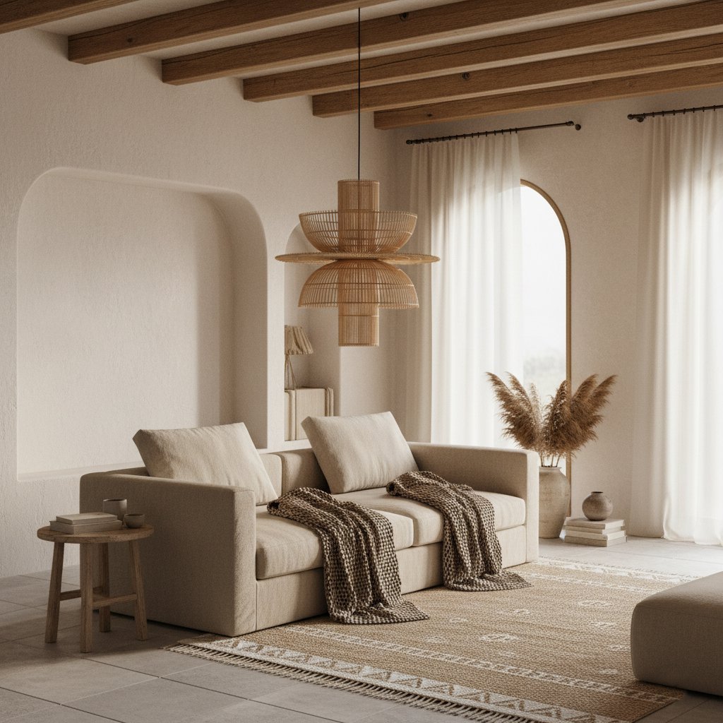 Rattan Pendant Light - Natural Woven Hanging Lamp, 200cm Cord