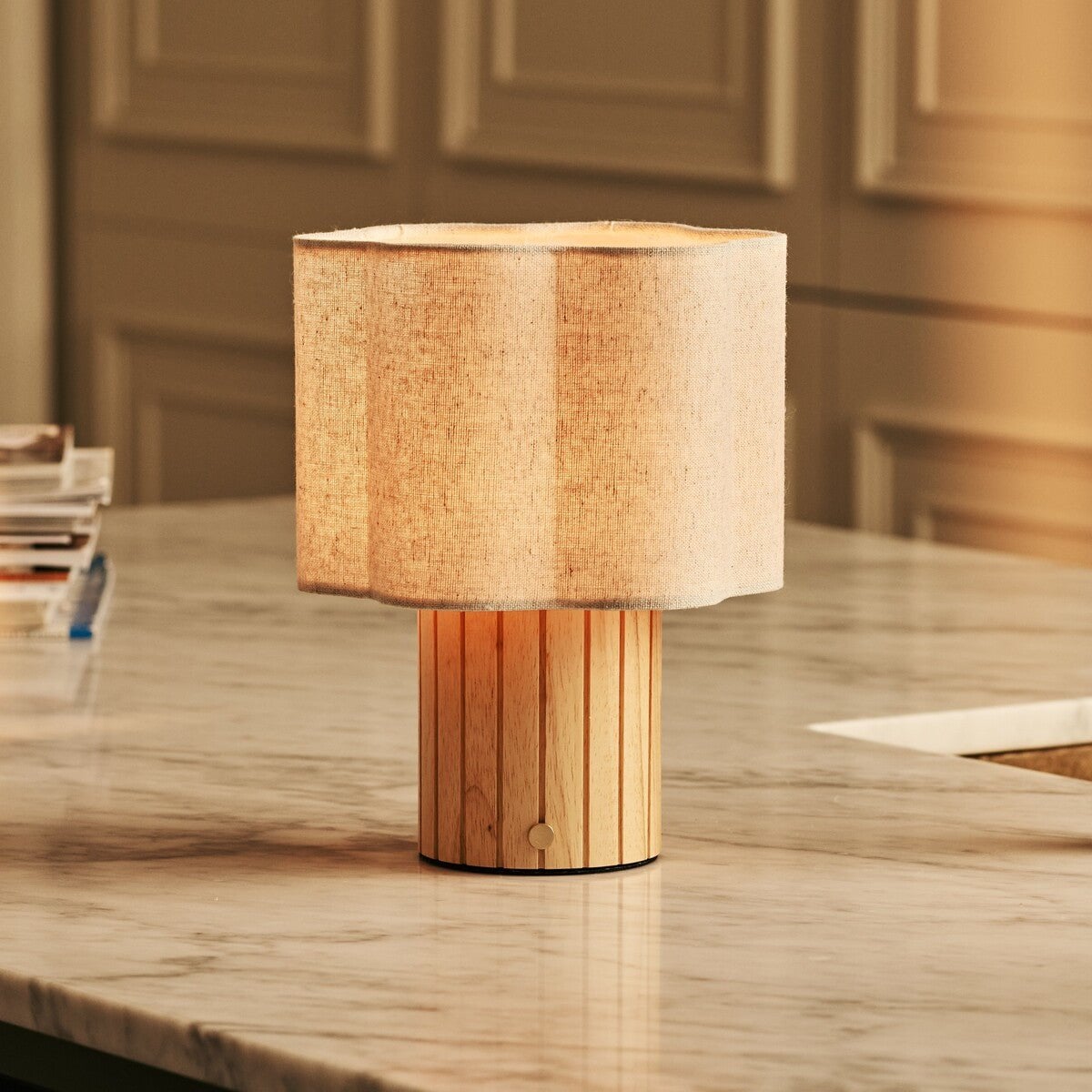 Linen Rechargeable Table Lamp - Light Brown, Cordless & Adjustable