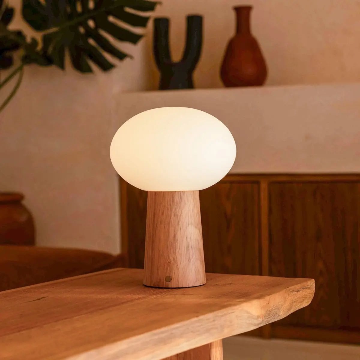 Max Light Brown Wooden Cordless Table Lamp | Rechargeable, Glass & Sustainable Design