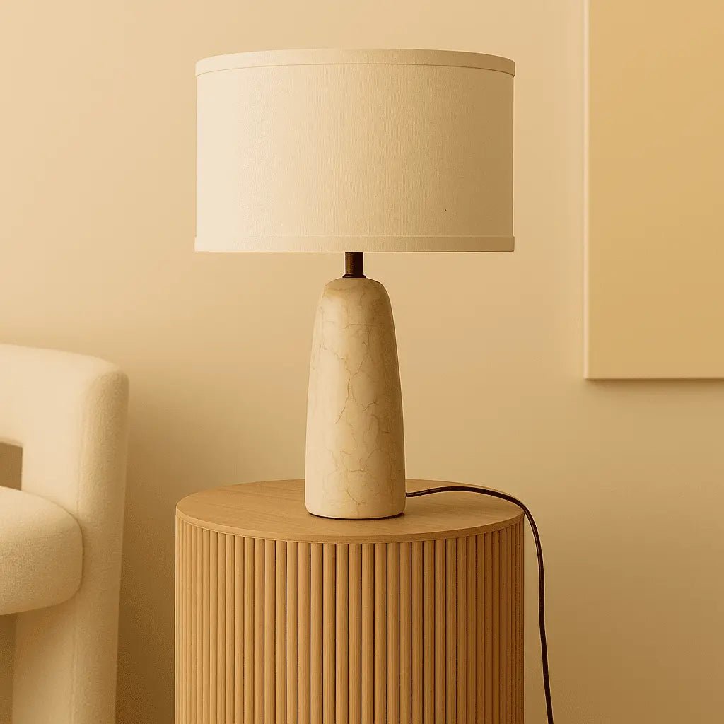 Marble Table Lamp with Cotton Shade – Elegant Design