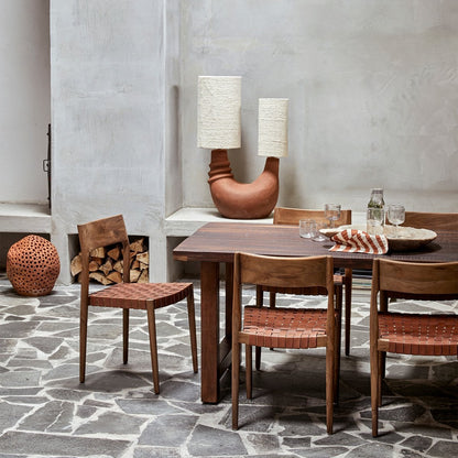 Freya teak dining room chair with leather - Natural