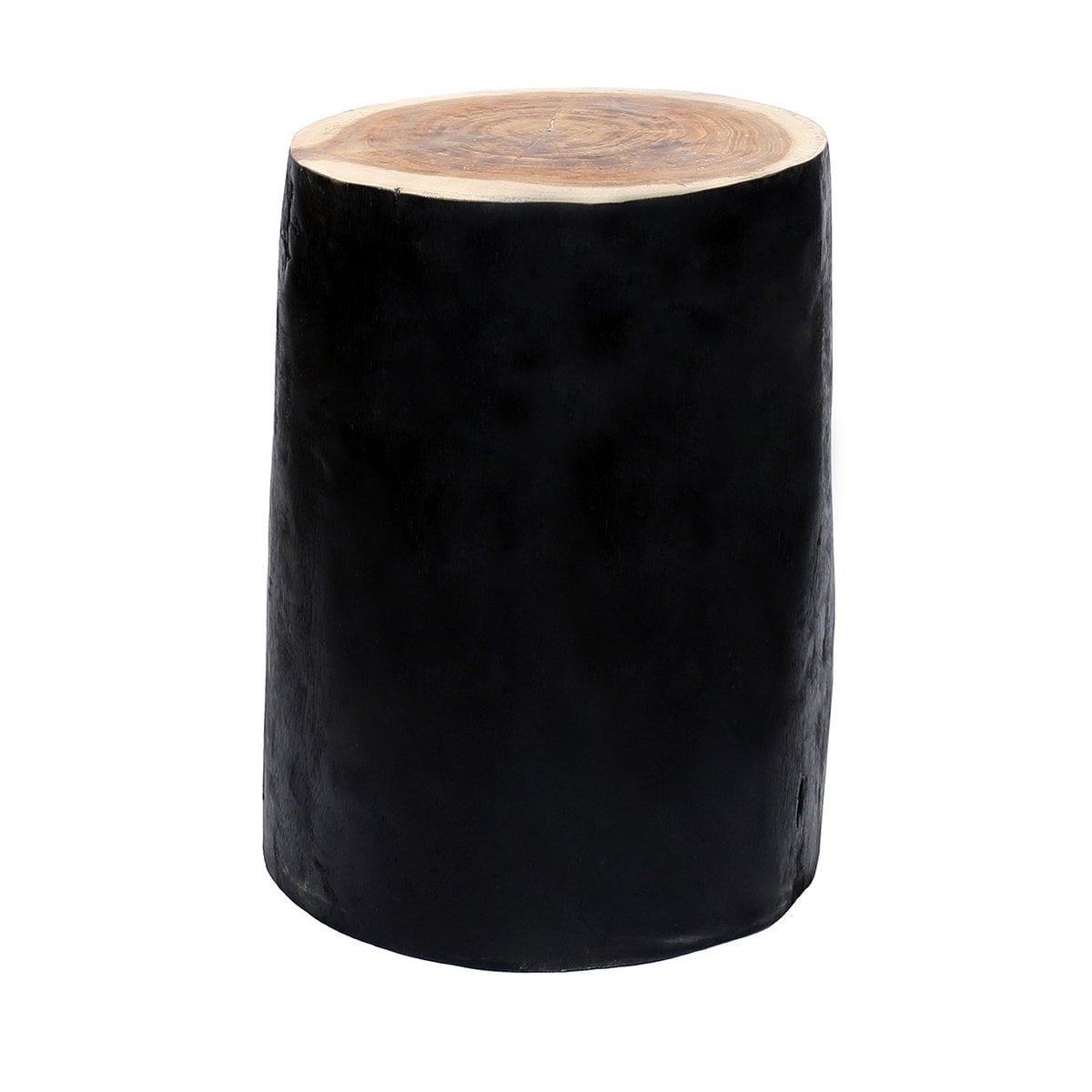 Suar Wood Stool - Natural Black Accent Stool for Living Room