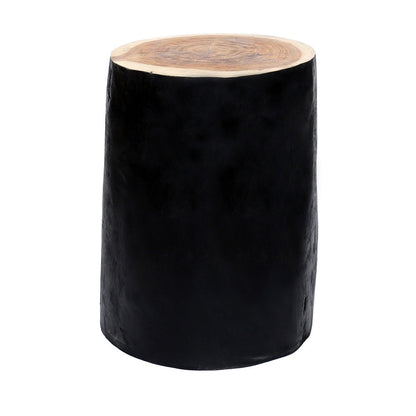 Suar Wood Stool - Natural Black Accent Stool for Living Room